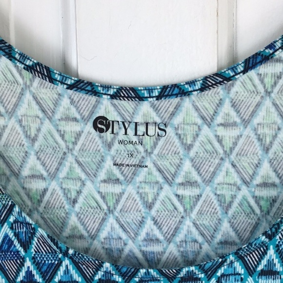 Stylus Fringe Sleeveless Tank Top Size 1X Blue - Picture 2 of 6